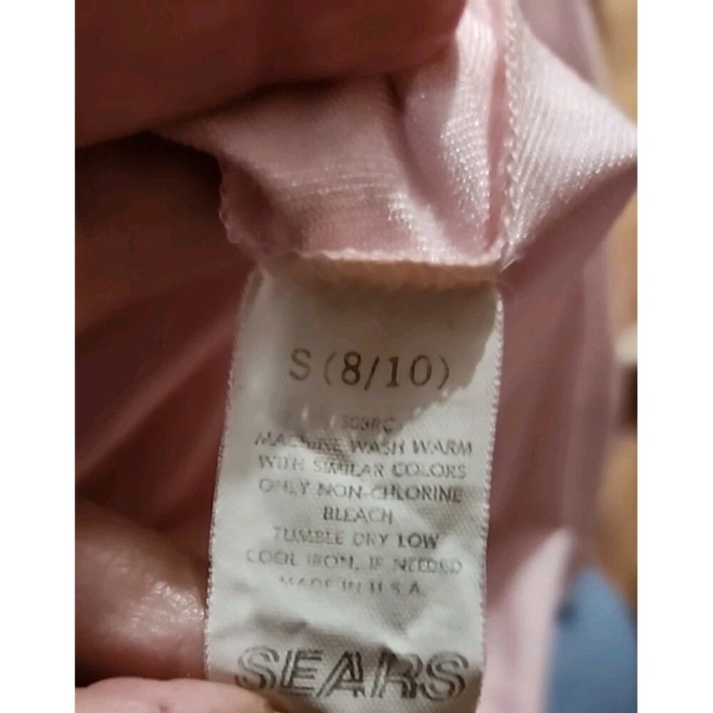 Vintage Sears Cachet Pink Satin Nightgown Womens Small Lace Long Sleeve Ruffle - Picture 10 of 11